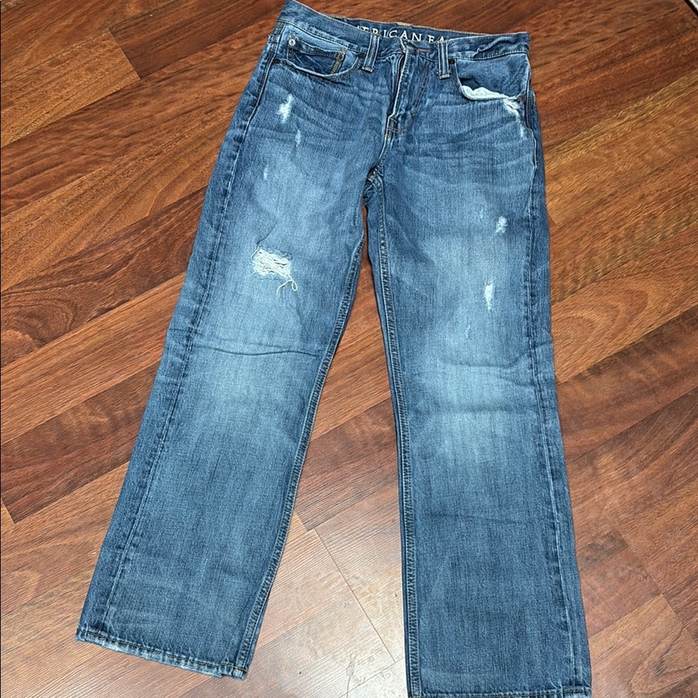 American Eagle Outfitters Blue Relaxed Jeans with Distressed Details